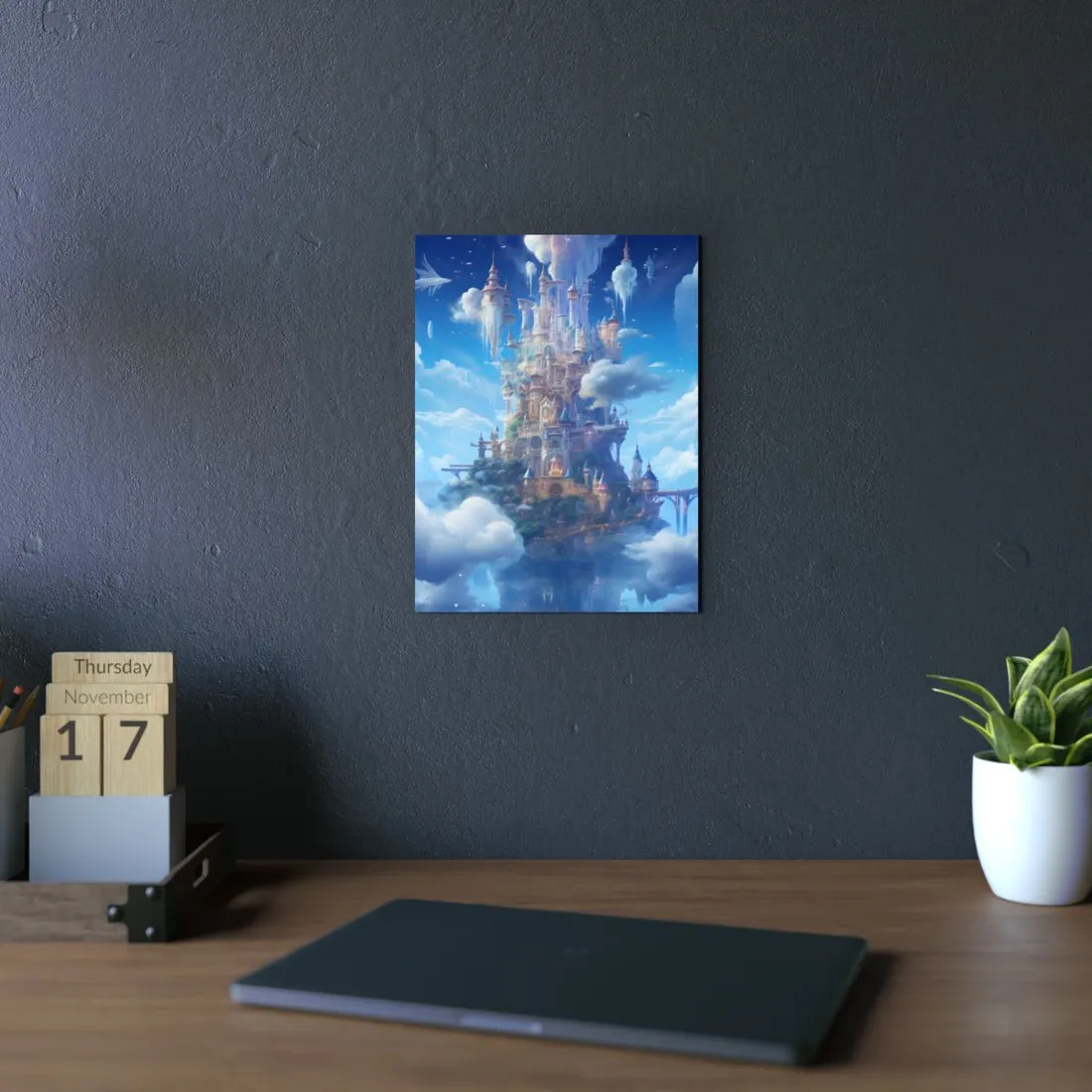 Floating City in Celestial Fantasy Realm: Dreamlike Digital Art - Metal Poster