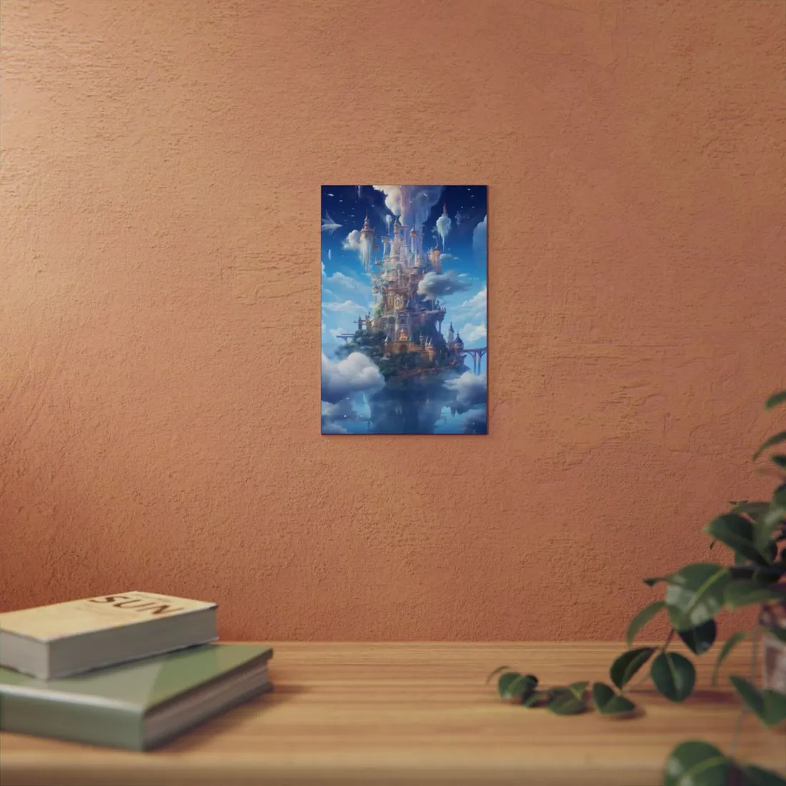 Floating City in Celestial Fantasy Realm: Dreamlike Digital Art - Metal Poster