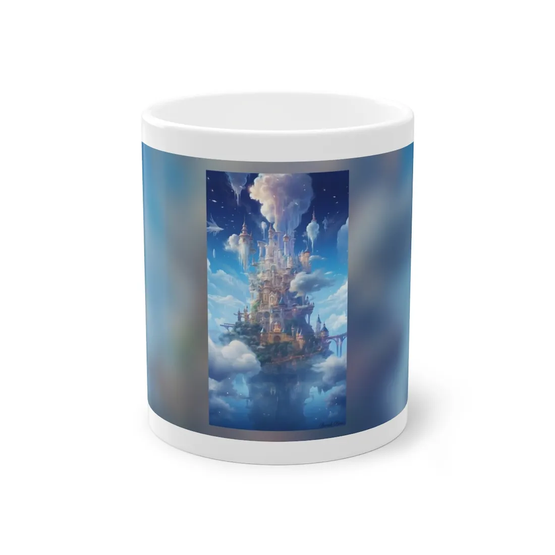 Floating City in Celestial Fantasy Realm: Dreamlike Digital Art - Mug