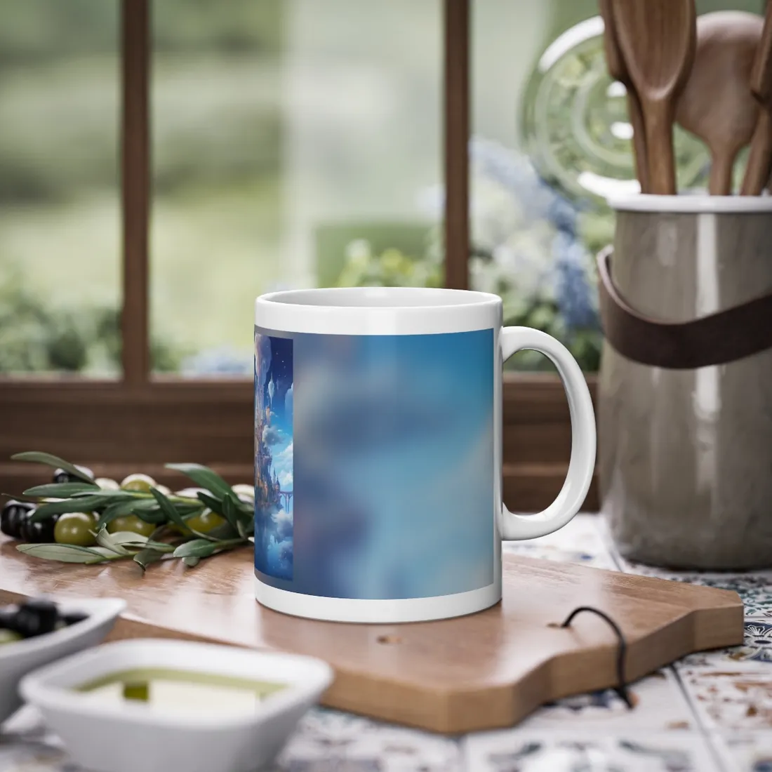 Floating City in Celestial Fantasy Realm: Dreamlike Digital Art - Mug