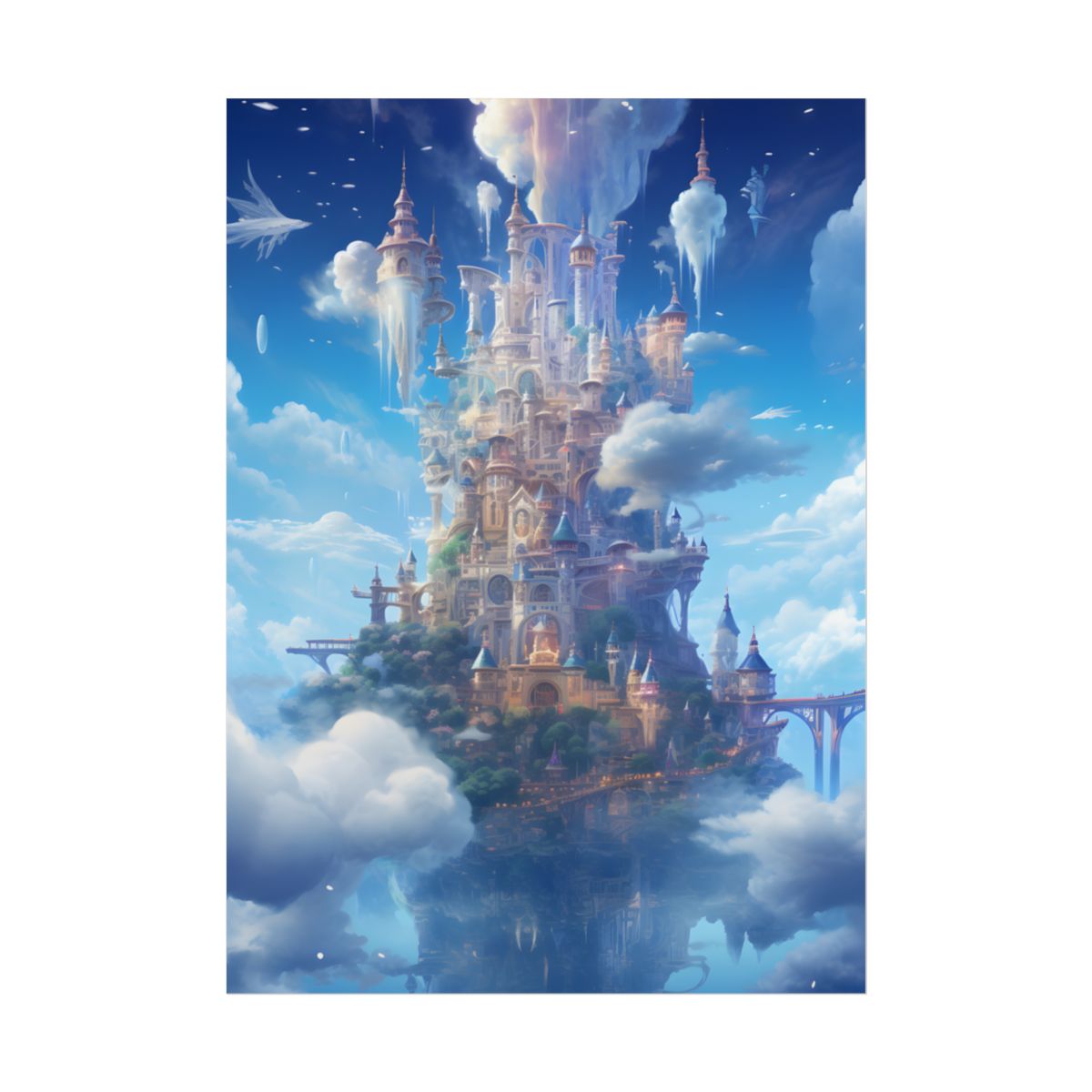 Floating City in Celestial Fantasy Realm: Dreamlike Digital Art - Poster