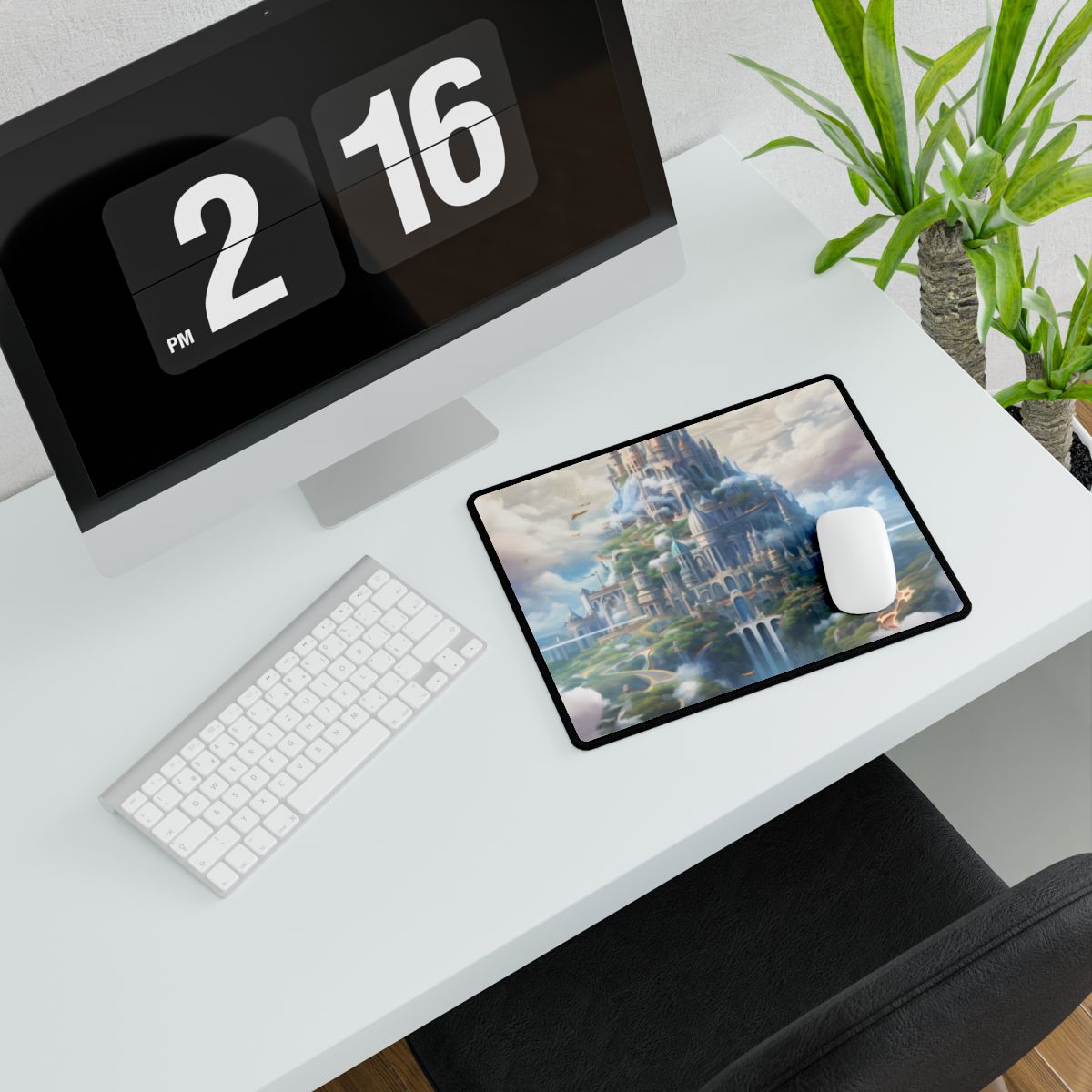 Floating City in Celestial Fantasy Realm: Whimsical Artwork - Desk Mat