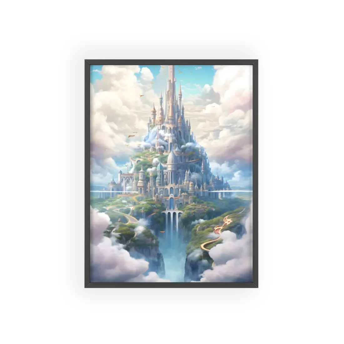 Floating City in Celestial Fantasy Realm: Whimsical - Framed Poster