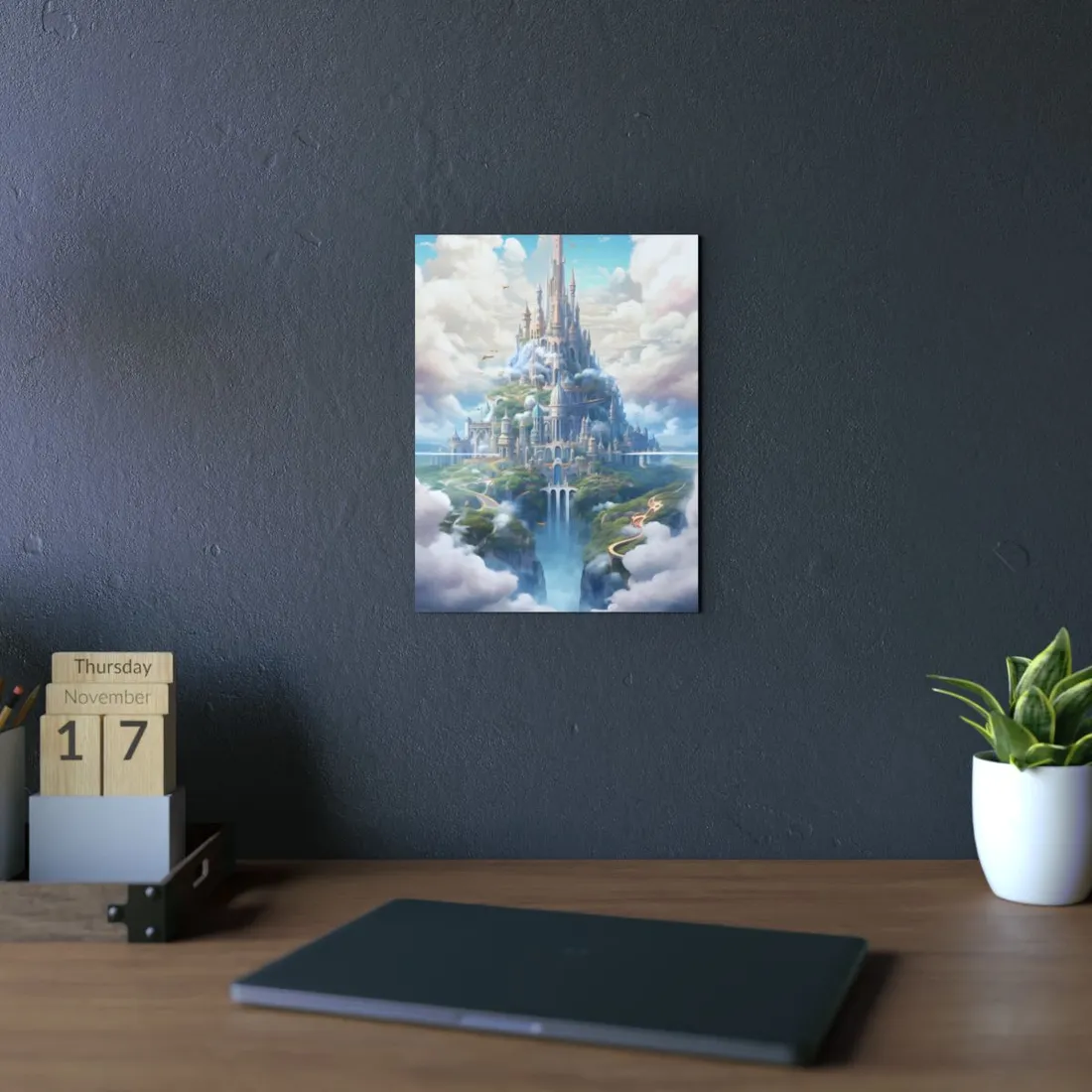 Floating City in Celestial Fantasy Realm: Whimsical - Metal Poster