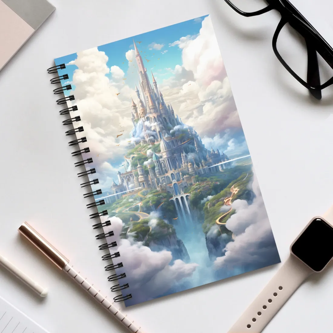 Floating City in Celestial Fantasy Realm: Whimsical - Spiral Notebook