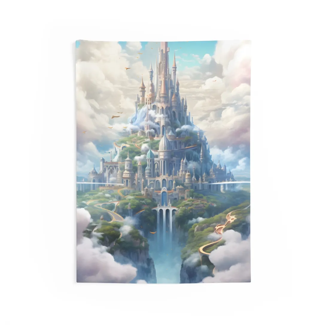 Floating City in Celestial Fantasy Realm: Whimsical - Wall Tapestry