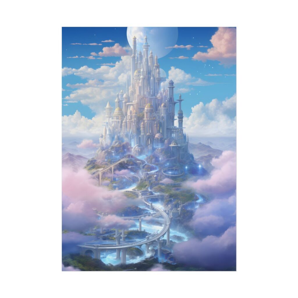 Floating City in Celestial Realm: Serene Fantasy Artwork - Poster