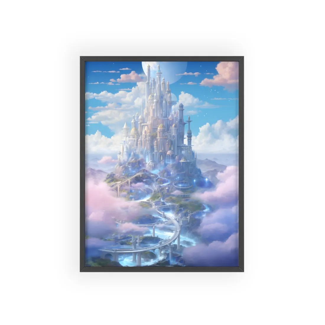 Floating City in Celestial Realm: Serene Fantasy - Framed Poster