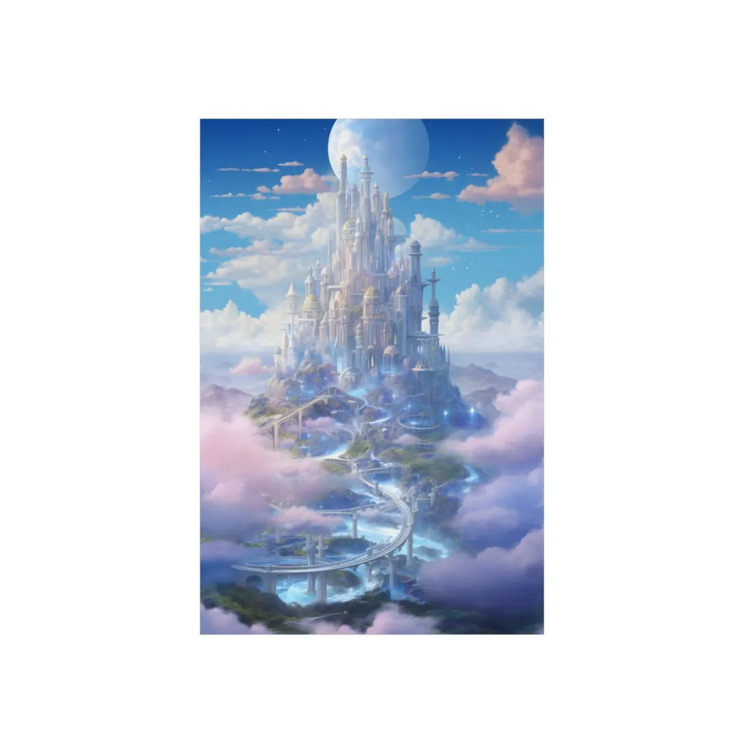 Floating City in Celestial Realm: Serene Fantasy - Metal Poster
