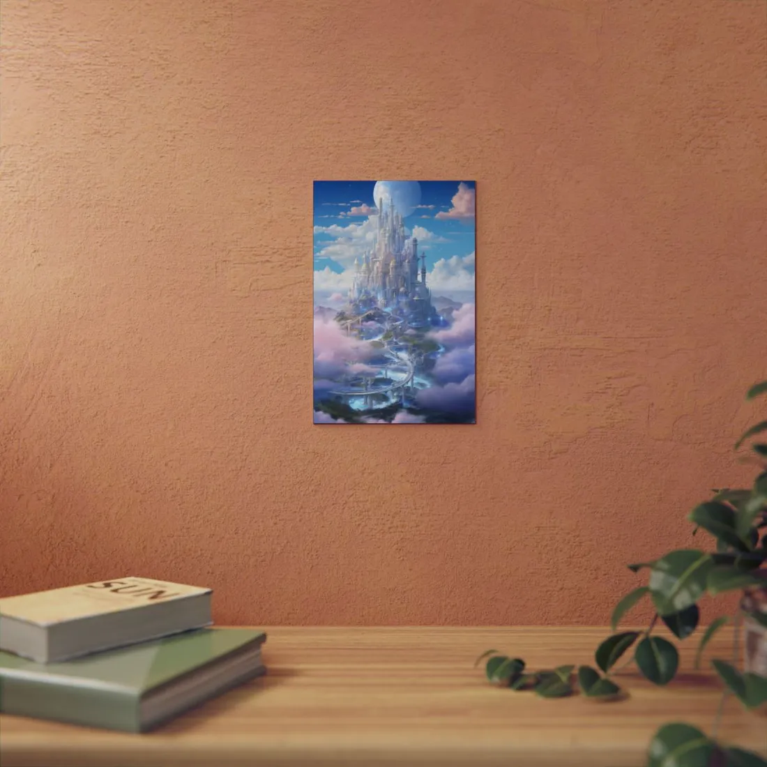 Floating City in Celestial Realm: Serene Fantasy - Metal Poster