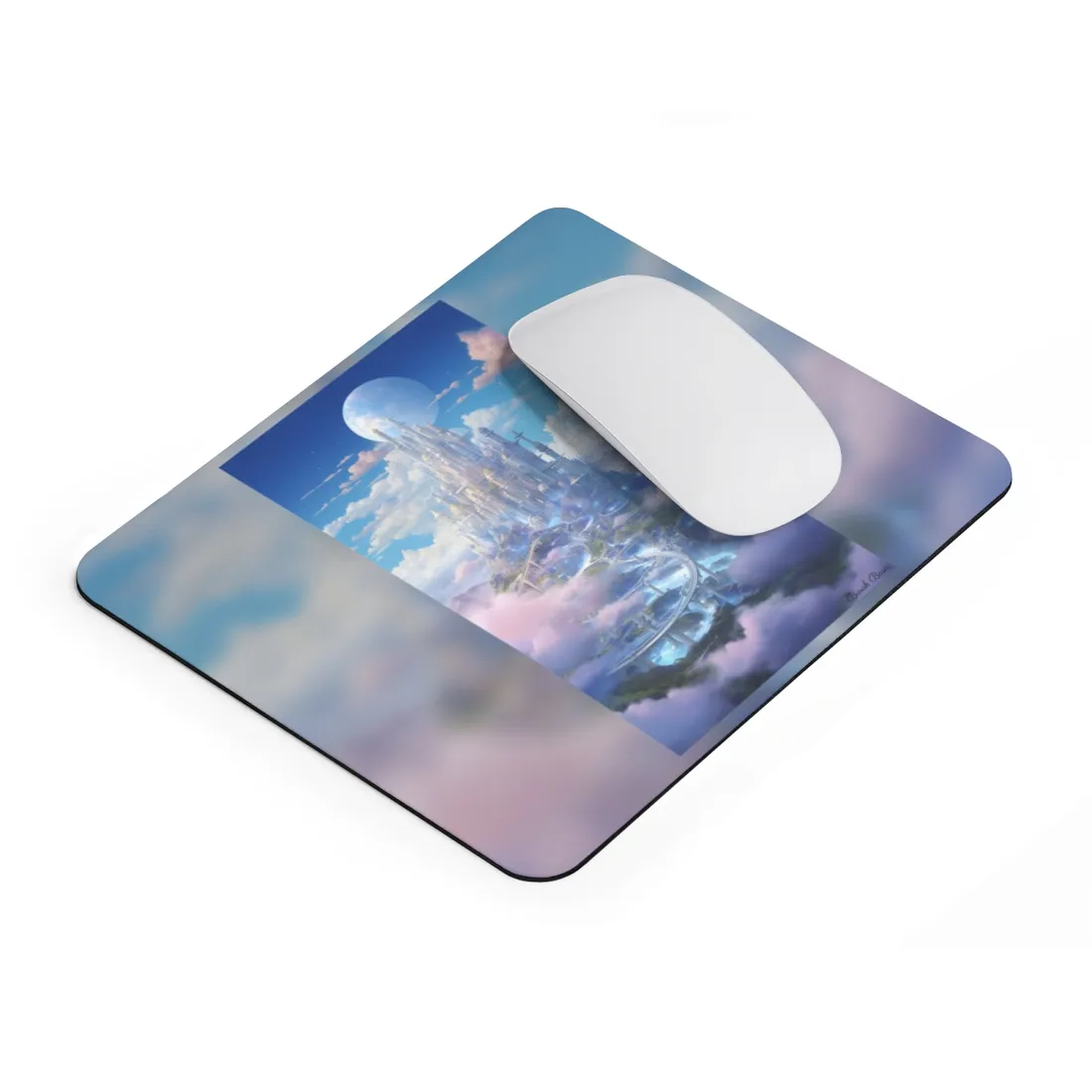 Floating City in Celestial Realm: Serene Fantasy - Mouse Pad