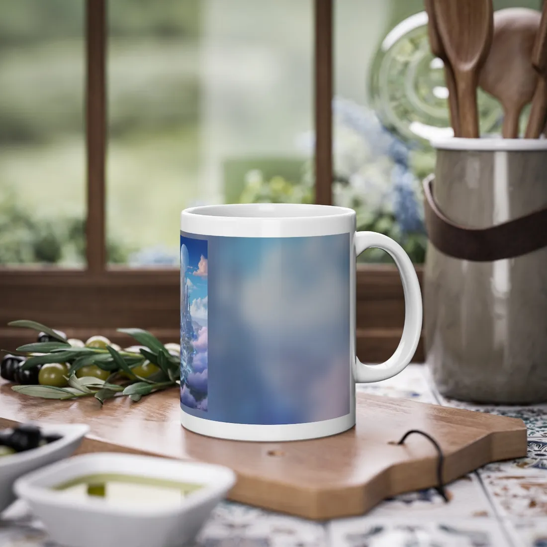 Floating City in Celestial Realm: Serene Fantasy - Mug