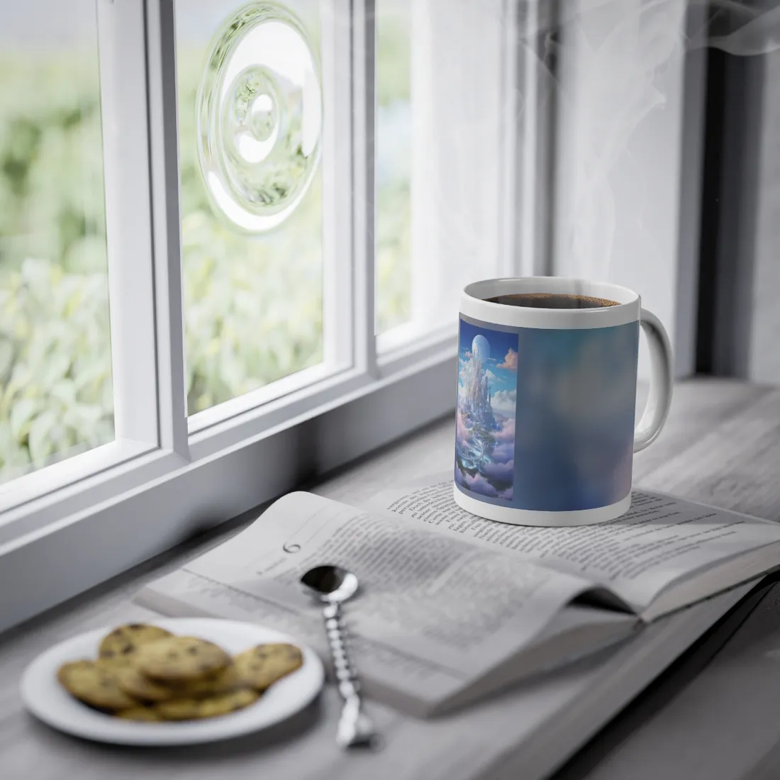 Floating City in Celestial Realm: Serene Fantasy - Mug