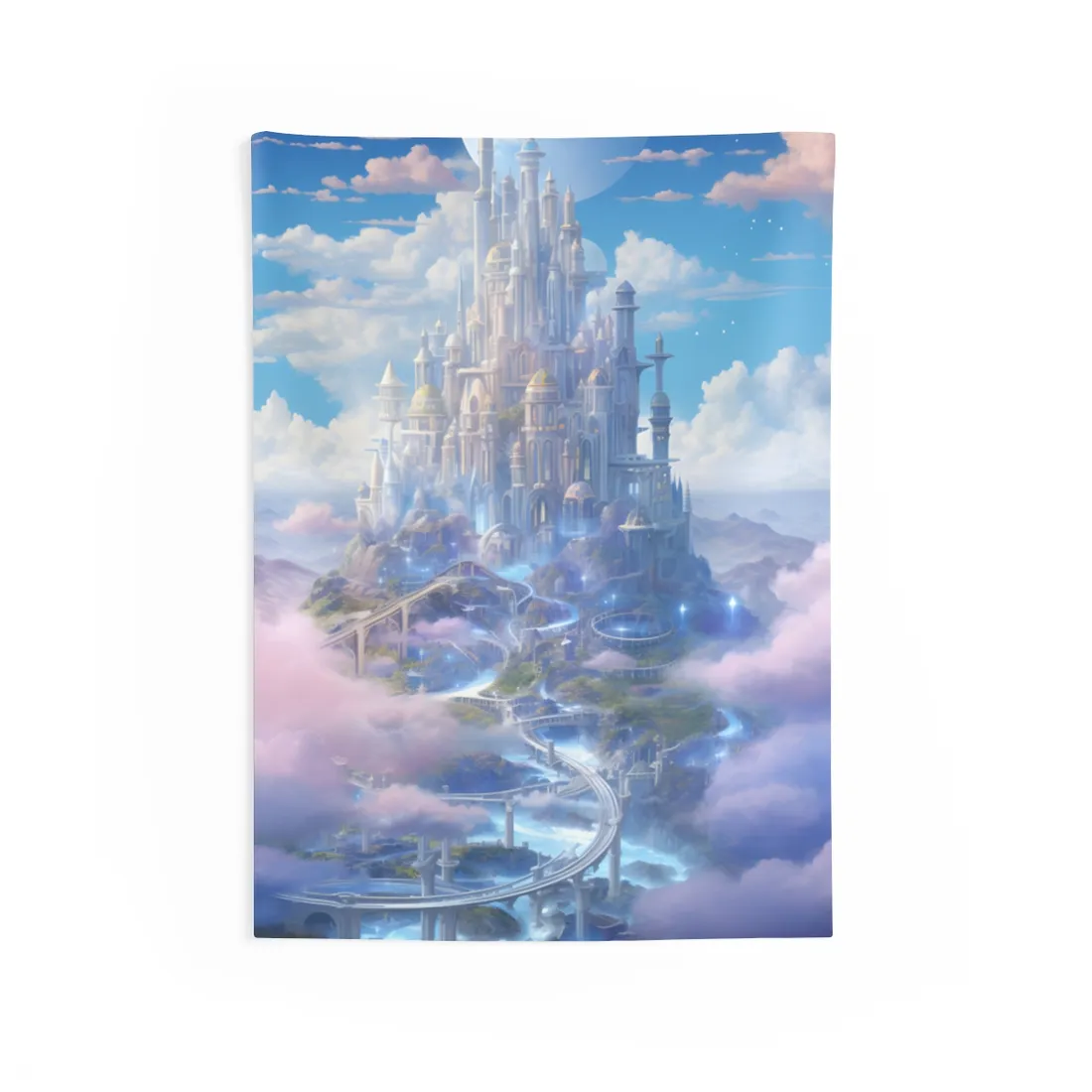 Floating City in Celestial Realm: Serene Fantasy - Wall Tapestry