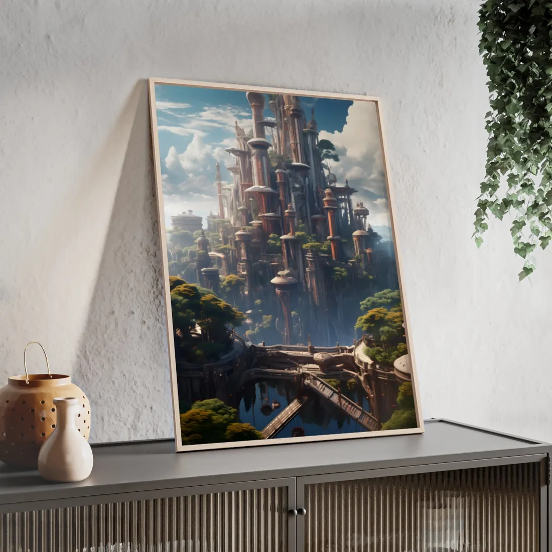 Floating City of Columbia: Breathtaking Modern Urban Landscape - Framed Poster