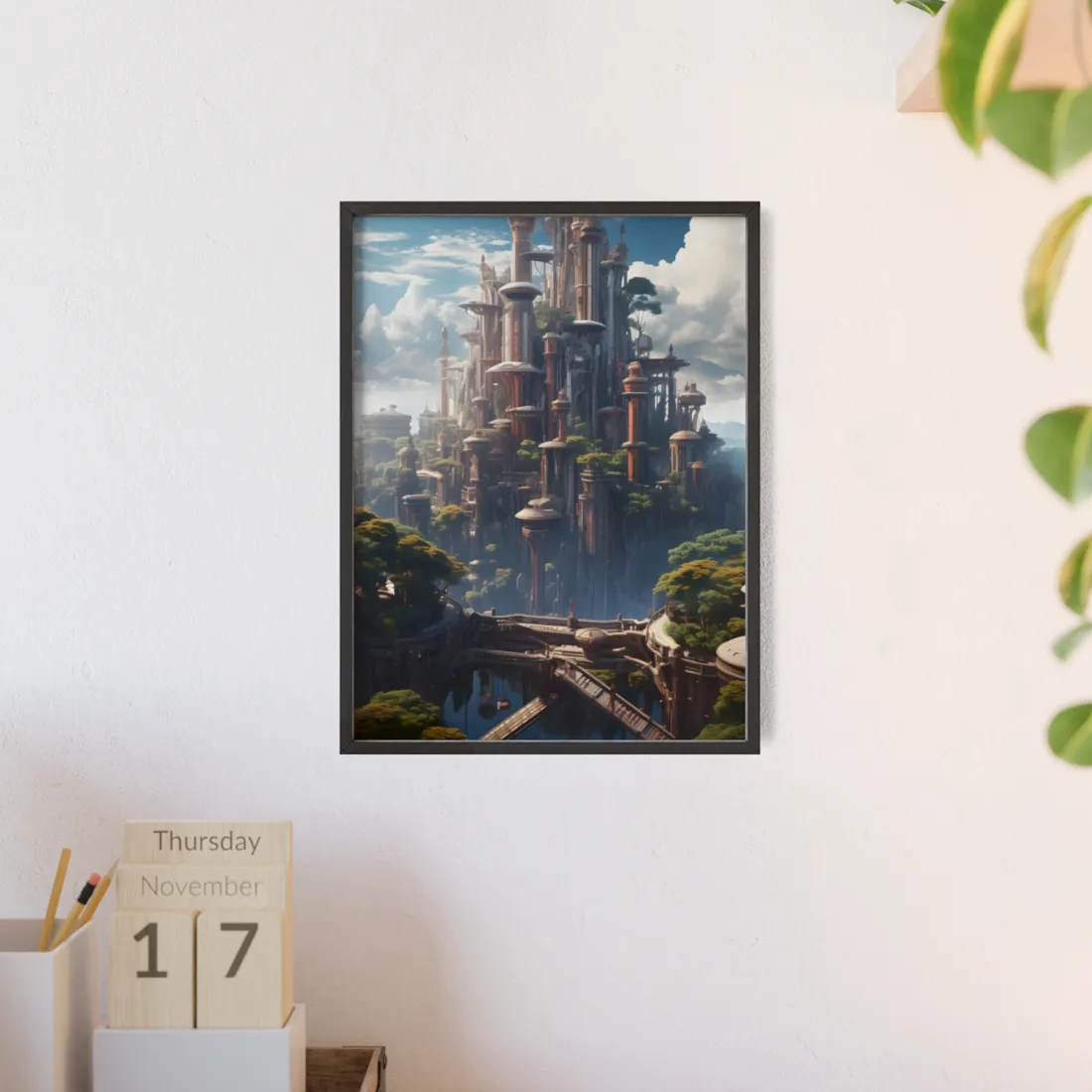 Floating City of Columbia: Breathtaking Modern Urban Landscape - Framed Poster