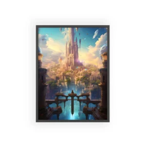 Floating Fantasy City at Sunset Framed Poster