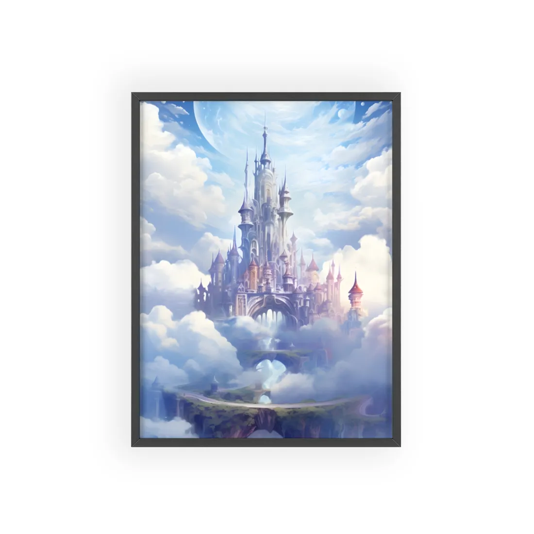 Floating Fantasy City: Celestial Digital Art - Framed Poster