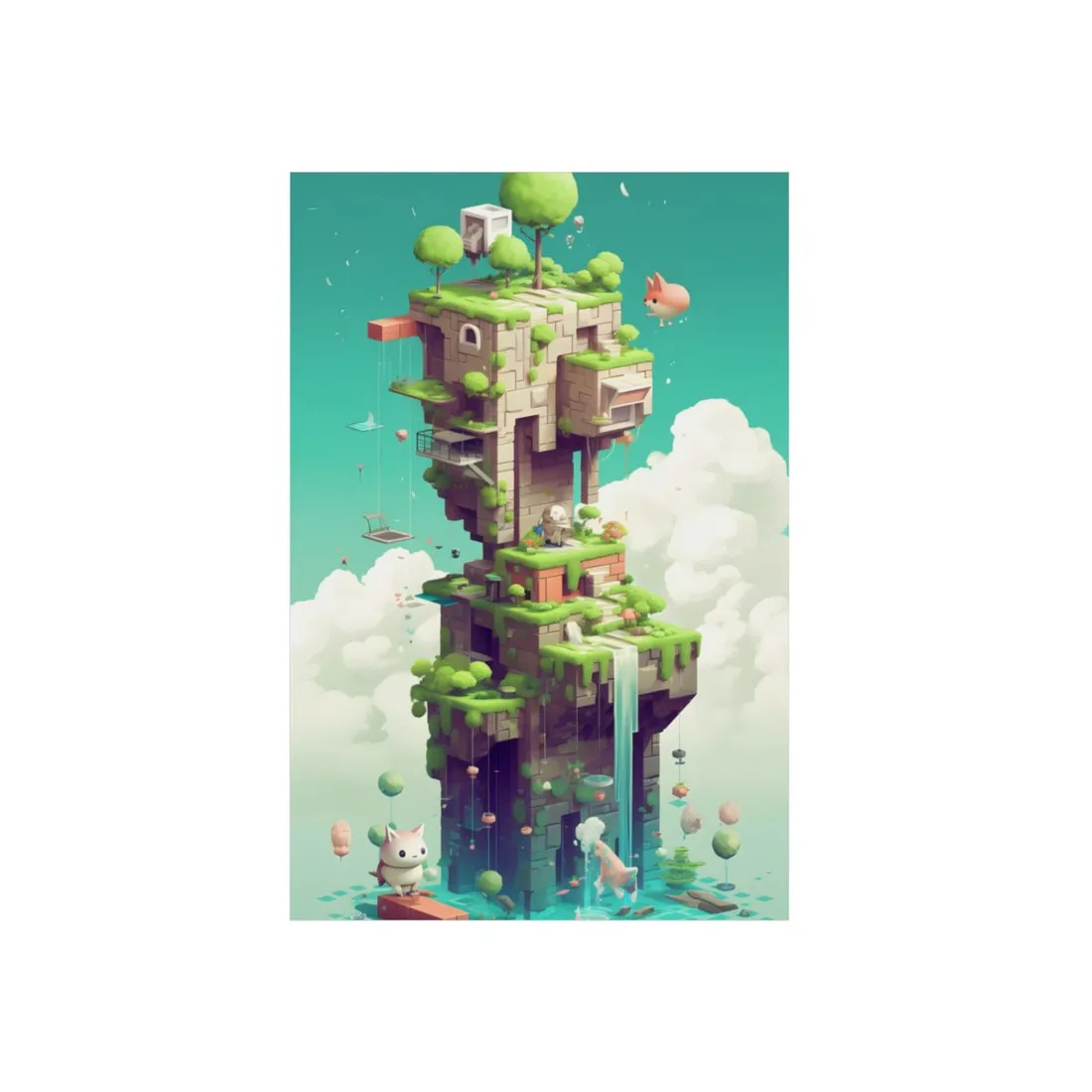 Floating Garden Tower: Fantasy Sky Island - Metal Poster