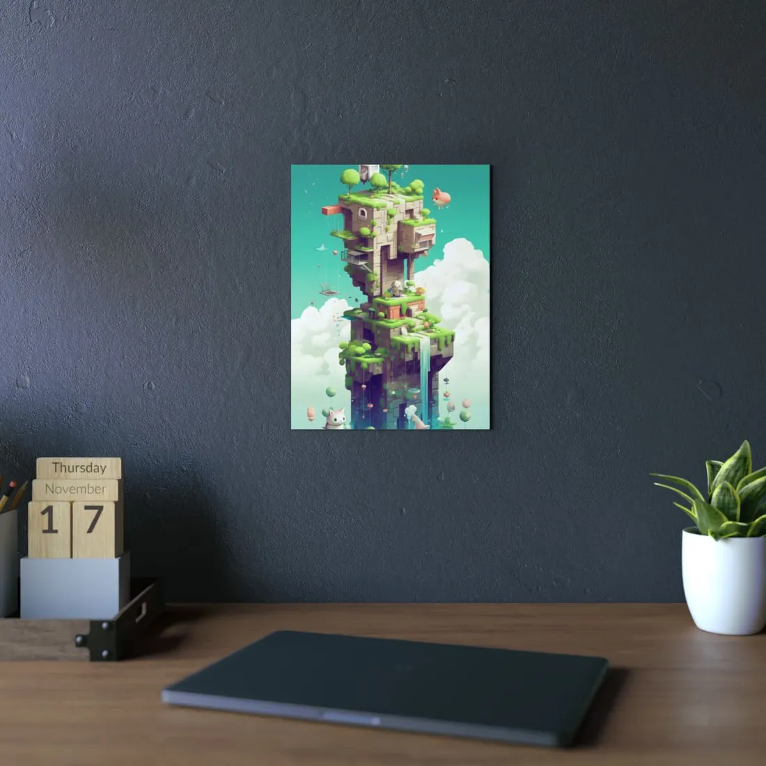 Floating Garden Tower: Fantasy Sky Island - Metal Poster