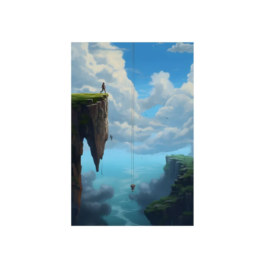 Floating Islands: Figure Crossing Between Worlds - Metal Poster