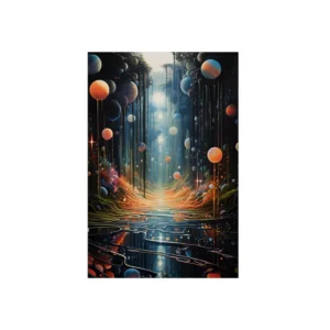 Glowing Planets over Forest Path Metal Poster