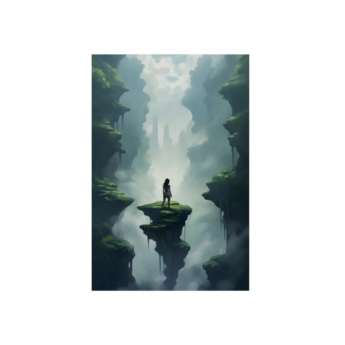 Floating Refuge: Lone Figure on an Island in the Mist - Metal Poster