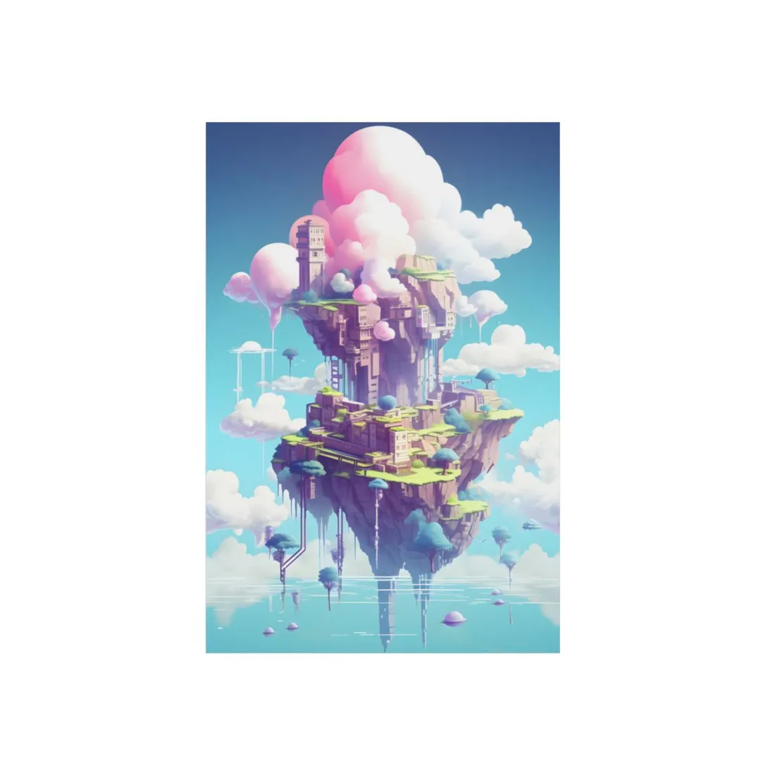 Floating Sky Citadel: Fantasy City in Pink Clouds - Metal Poster