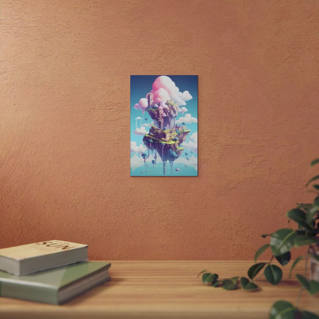 Floating Sky Citadel: Fantasy City in Pink Clouds - Metal Poster