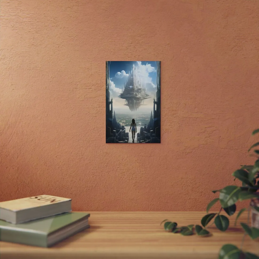 Floating Sky City: Futuristic Metropolis Above Clouds - Metal Poster