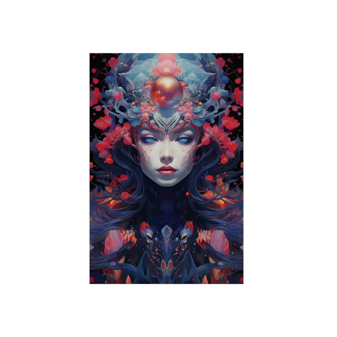 Floral Goddess Portrait: Ornate Woman with Blossoms - Metal Poster