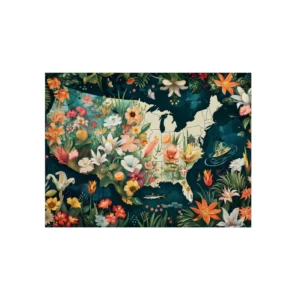 United States Map Flowers Metal Poster