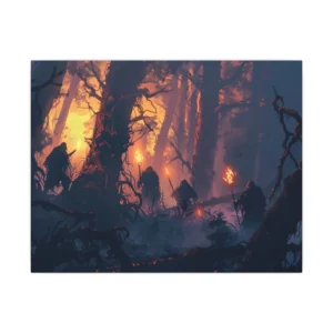 Hooded Figures in Dark Forest Canvas Print