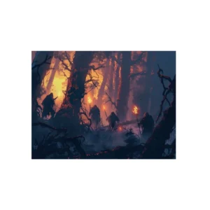 Hooded Figures in Dark Forest Metal Poster