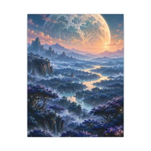 Fantasy Valley with Giant Moon Canvas Print