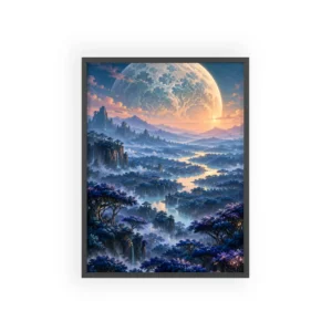Fantasy Valley with Giant Moon Framed Poster