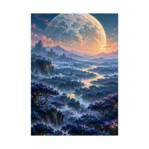Fantasy Valley with Giant Moon Poster