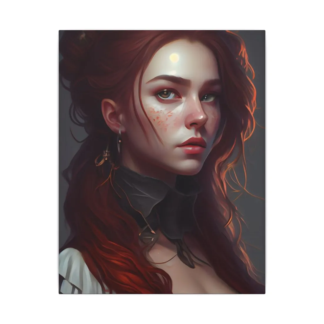 Formal Redhead Portrait: Nature-Themed Artwork in Green and Blue - Canvas