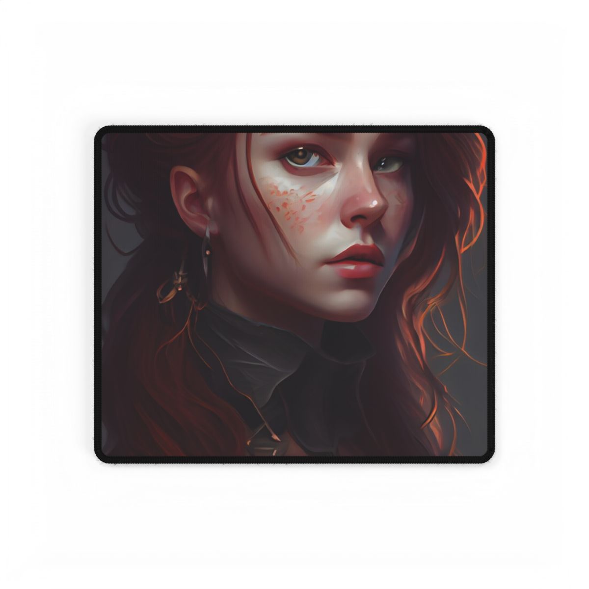 Formal Redhead Portrait: Nature-Themed Artwork in Green and Blue - Desk Mat