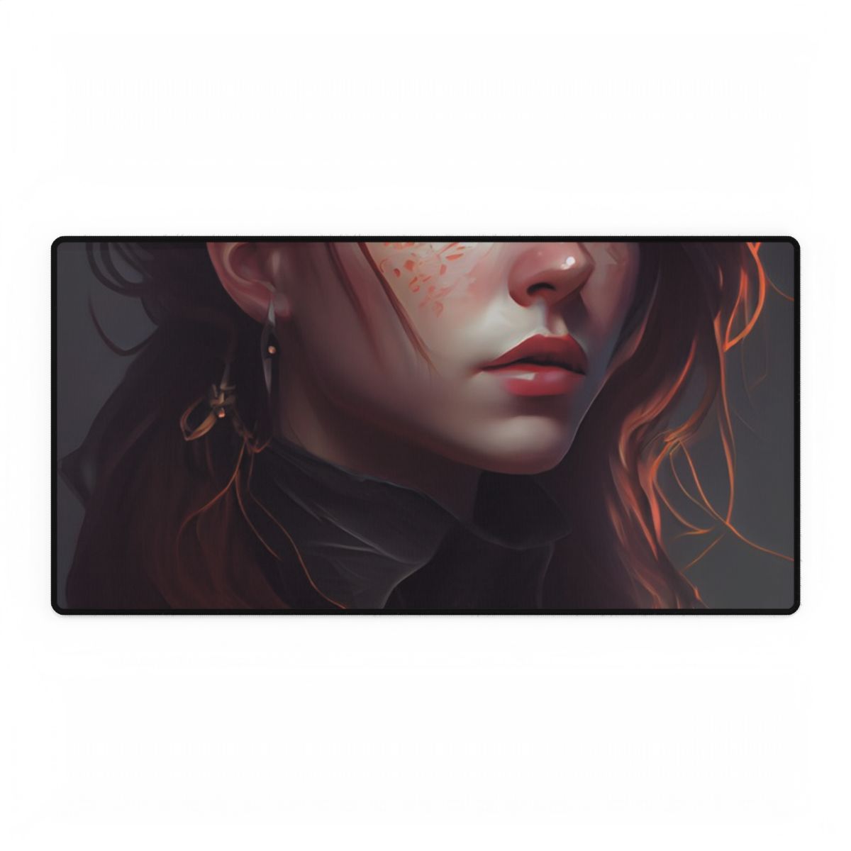 Formal Redhead Portrait: Nature-Themed Artwork in Green and Blue - Desk Mat