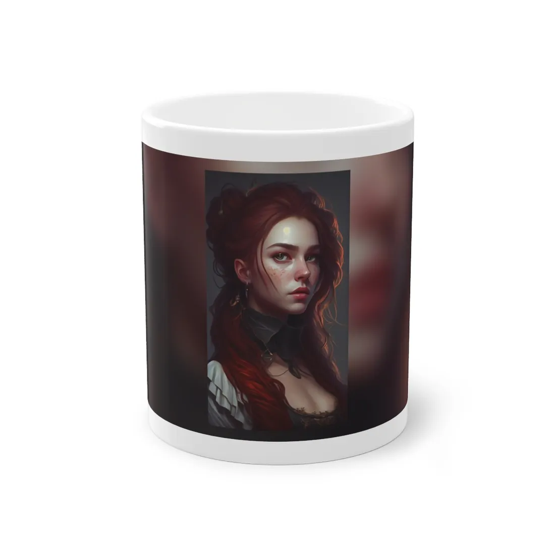 Formal Redhead Portrait: Nature-Themed Artwork in Green and Blue - Mug