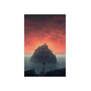 Island Village at Dusk Metal Poster