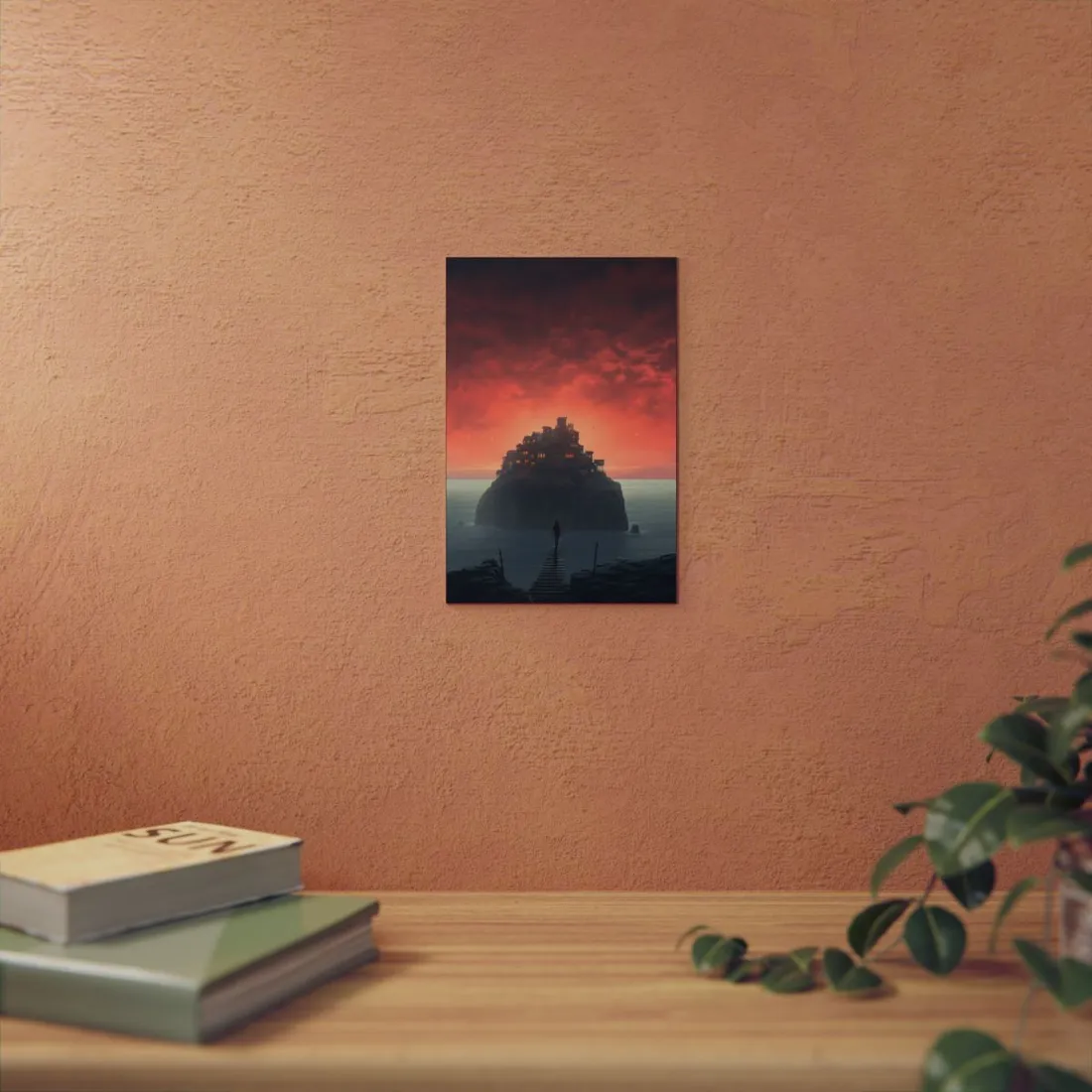 Fortress Island at Dusk: Epic Castle Landscape - Metal Poster