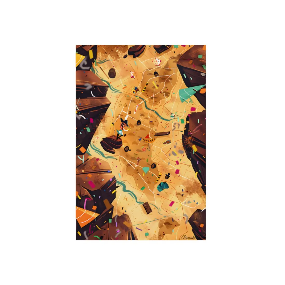 Fragmented Map Collage: Abstract Colorful Mosaic Art - Metal Poster