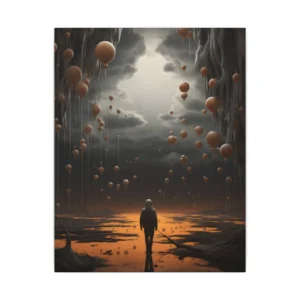 Floating Orbs Over a Misty Plain: Surreal Dusk Landscape Canvas Print