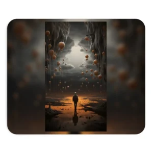 Floating Orbs Over a Misty Plain: Surreal Dusk Landscape Mouse Pad