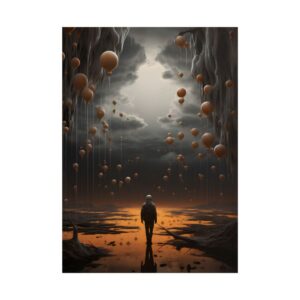 Lone Figure Among Hanging Balloons Poster