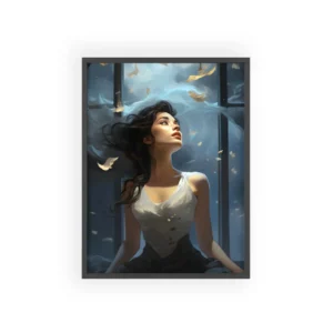 Woman Looking up Through Window Framed Poster