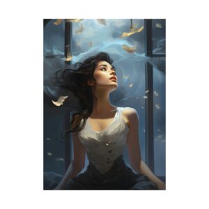 Woman Looking up Through Window Poster