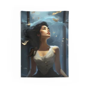 Woman Looking up Through Window Wall Tapestry